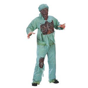 Zombie Doctor Halloween Costume 3-D Shirt, Pants, Mask, Cap 4 Pc Mens OS